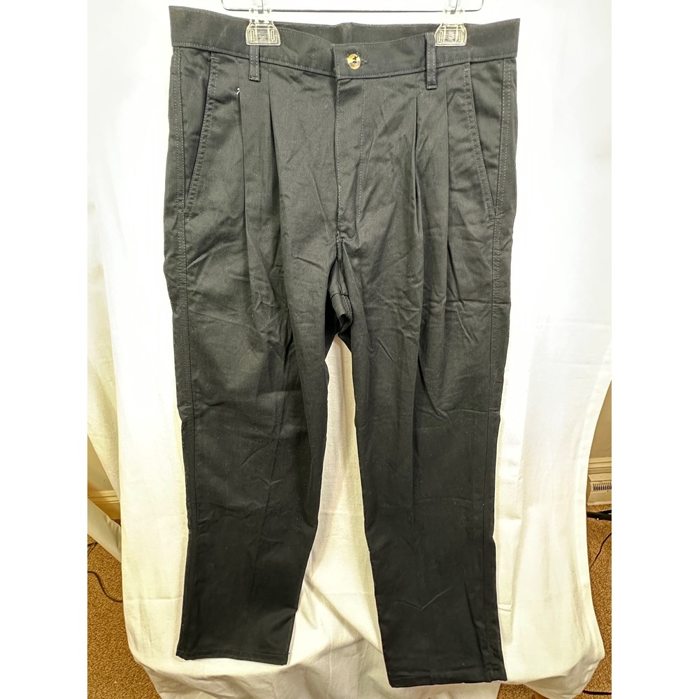 PACE‎ Superior Quality Khakis Men's Black Flat Front Pleated Pants 34x30 Cotton